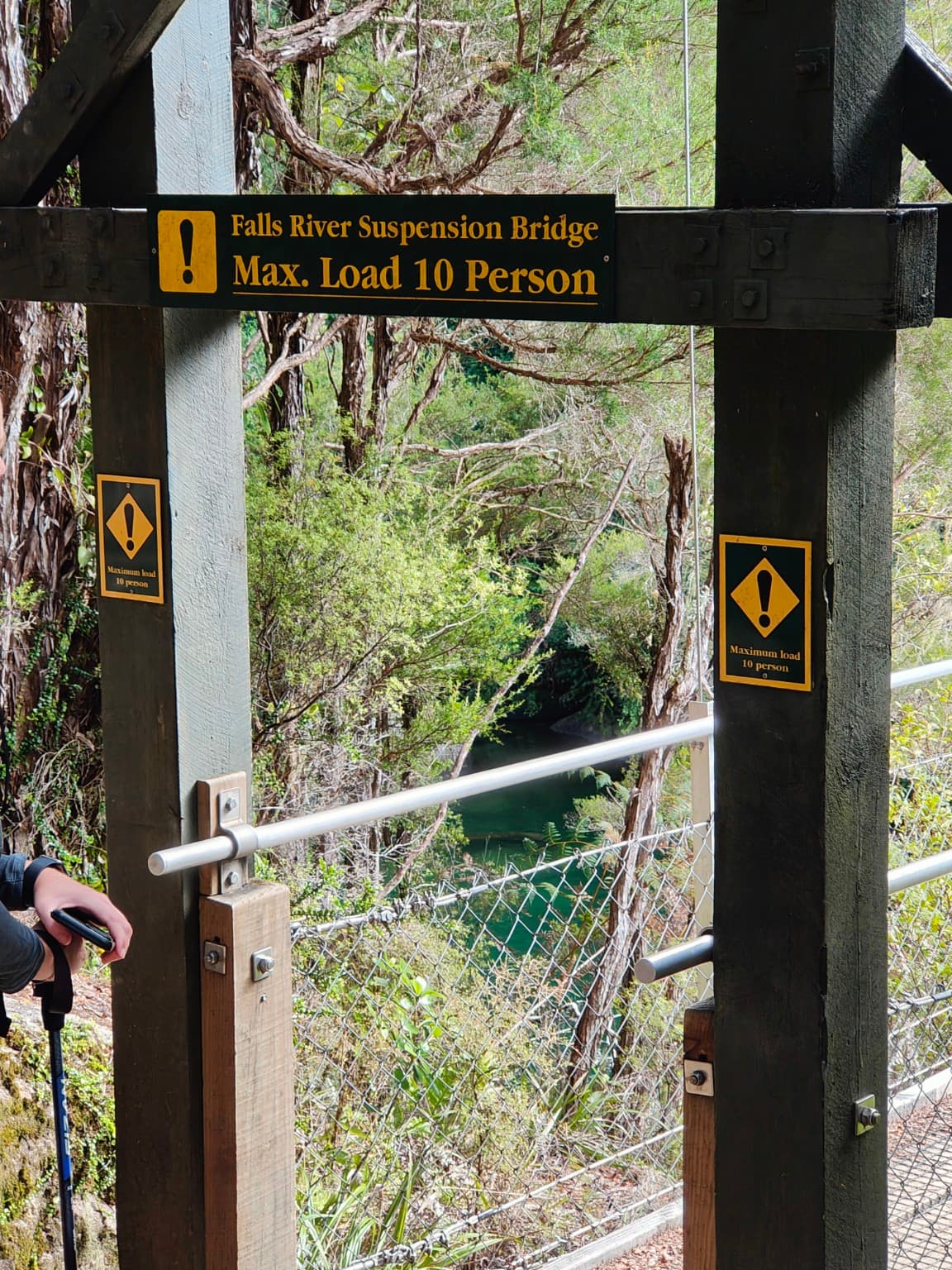 The Falls River Suspension Bridge allowed ten people at a time. We crossed and continued south.