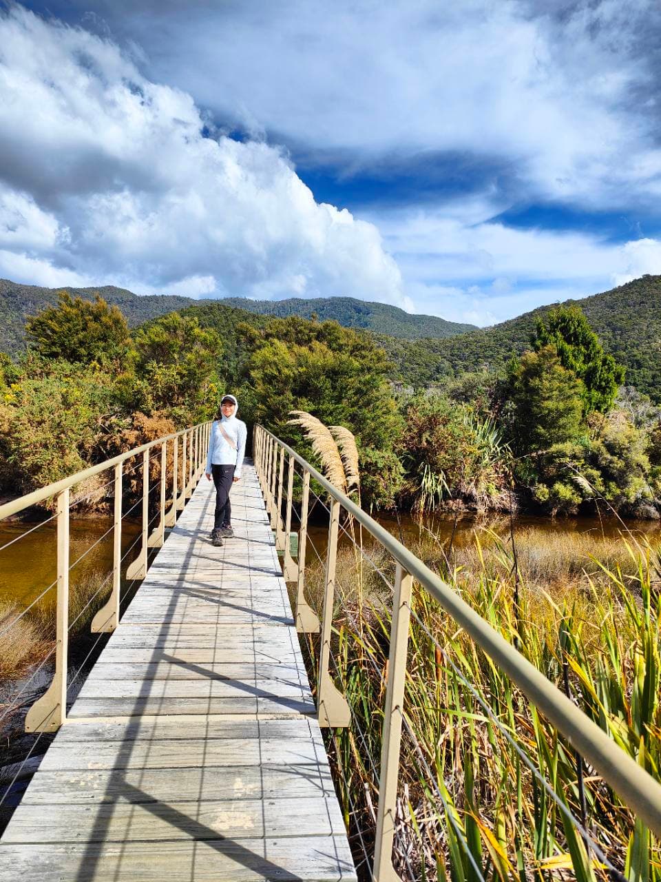 Katherine on the bridge over Richardson Stream