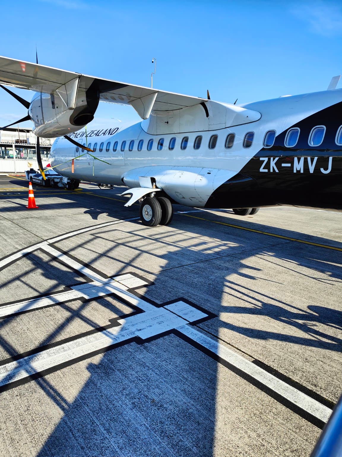 The turboprop for Nelson, waiting in the Auckland sun.
