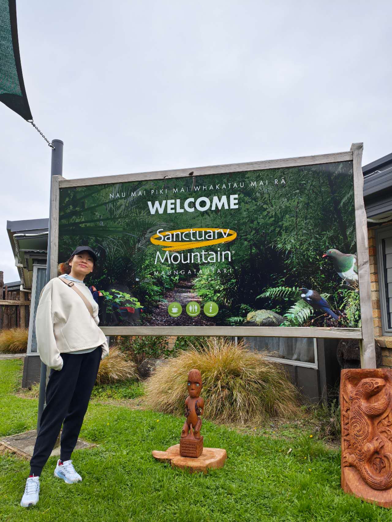 Katherine at the entrance to Sanctuary Mountain Maungatautari