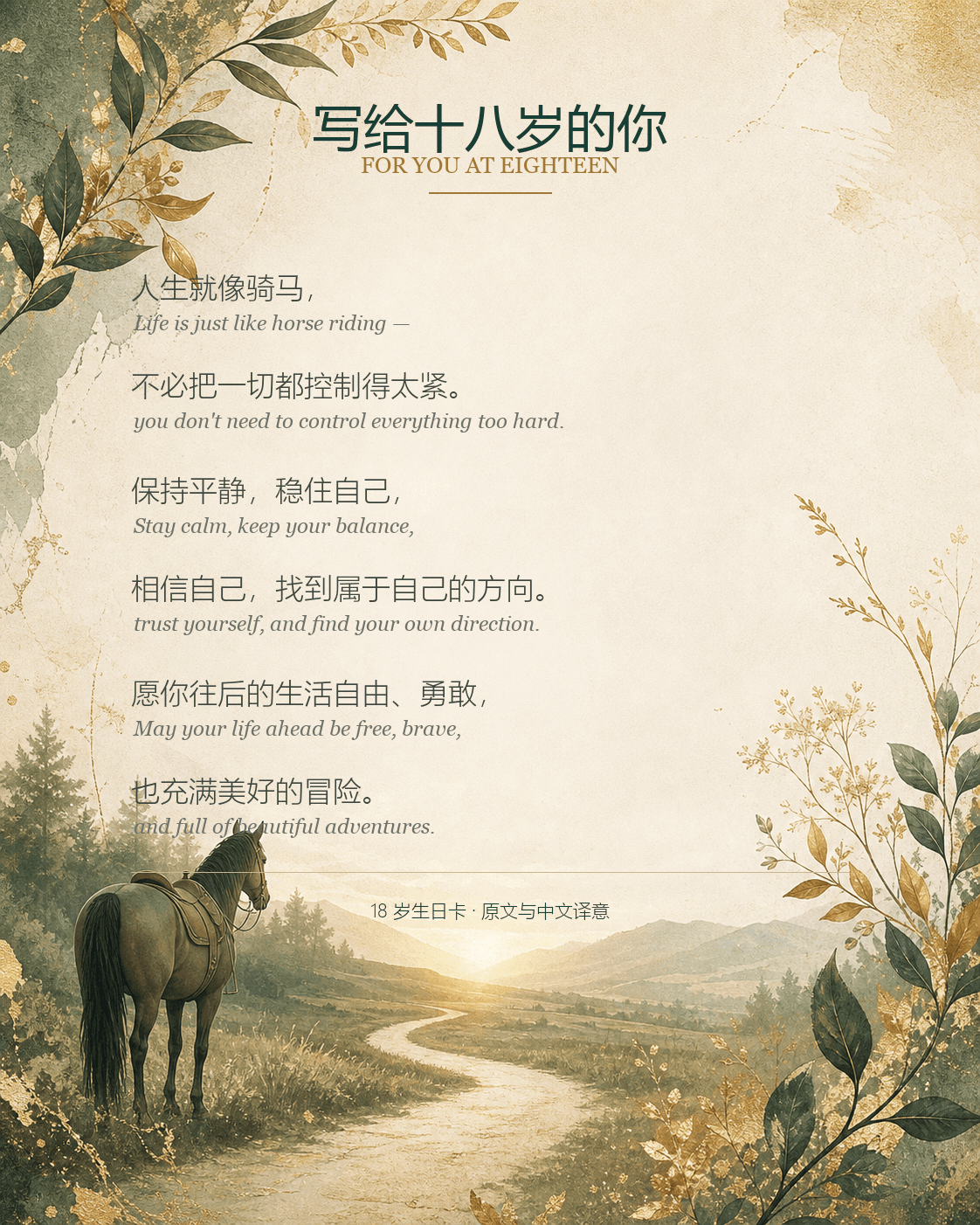 写给十八岁女儿的中英双语生日卡